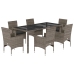 Set comedor jardín 7 pzas y cojines ratán sintético vidrio gris