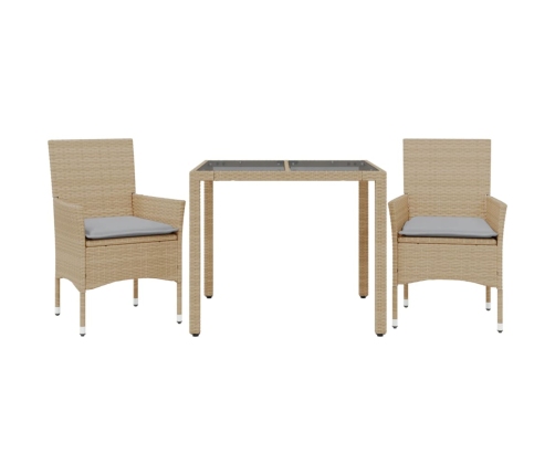 Set comedor jardín 3 pzas cojines ratán sintético vidrio beige