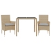 Set comedor jardín 3 pzas cojines ratán sintético vidrio beige