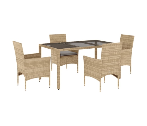 Set comedor jardín 5 pzas cojines ratán sintético vidrio beige