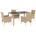 Set comedor jardín 5 pzas cojines ratán sintético vidrio beige