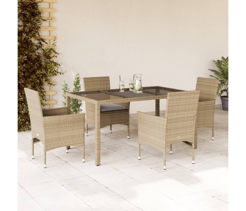 Set comedor jardín 5 pzas cojines ratán sintético vidrio beige