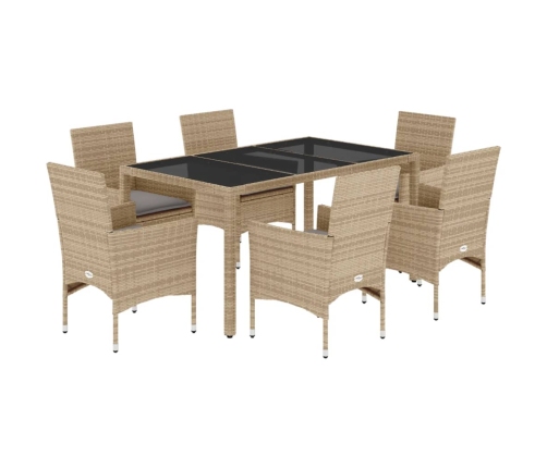 Set comedor jardín 7 pzas cojines ratán sintético vidrio beige