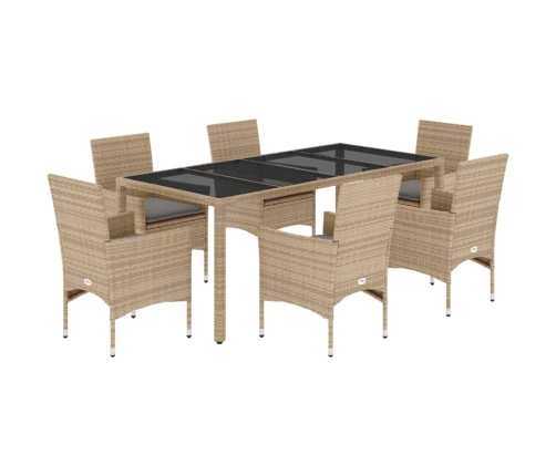 Set comedor jardín 7 pzas cojines ratán sintético vidrio beige