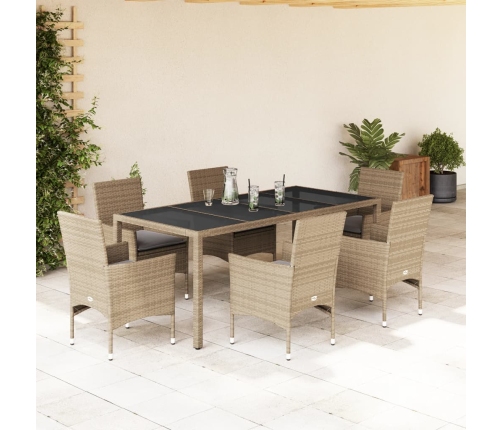Set comedor jardín 7 pzas cojines ratán sintético vidrio beige