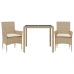 Set comedor jardín 3 pzas cojines ratán sintético vidrio beige