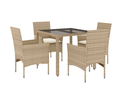 Set comedor jardín 5 pzas cojines ratán sintético vidrio beige