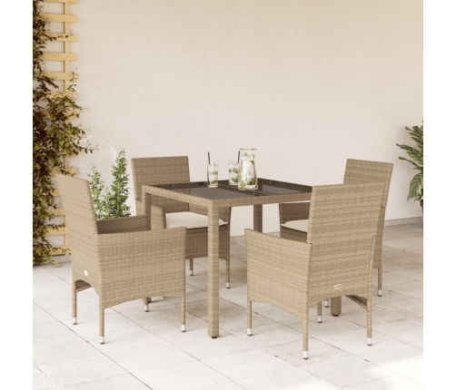 Set comedor jardín 5 pzas cojines ratán sintético vidrio beige
