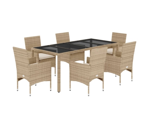 Set comedor jardín 7 pzas cojines ratán sintético vidrio beige
