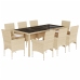 Set comedor jardín 9 pzas cojines ratán sintético vidrio beige