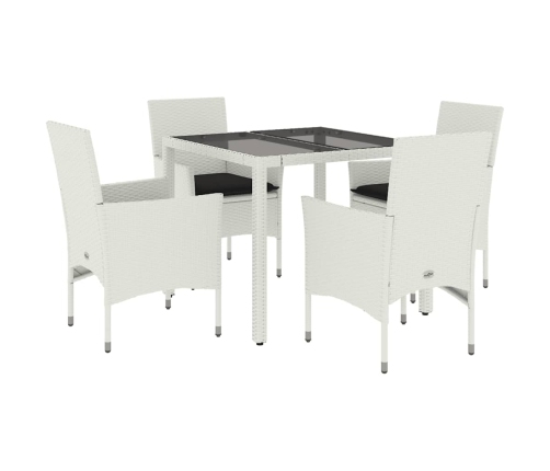 Set comedor jardín 5 pzas cojines ratán sintético vidrio blanco