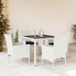 Set comedor jardín 5 pzas cojines ratán sintético vidrio blanco