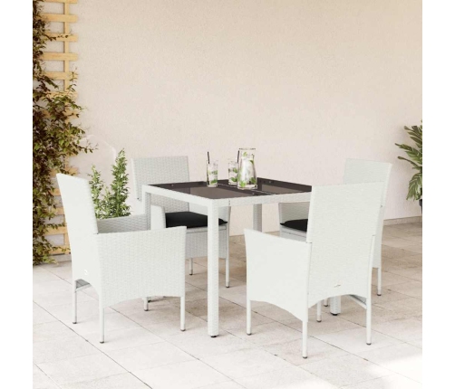 Set comedor jardín 5 pzas cojines ratán sintético vidrio blanco