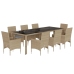 Set comedor jardín 9 pzas cojines ratán sintético vidrio beige