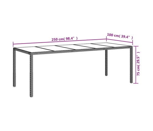 Set comedor jardín 9 pzas cojines ratán sintético vidrio beige