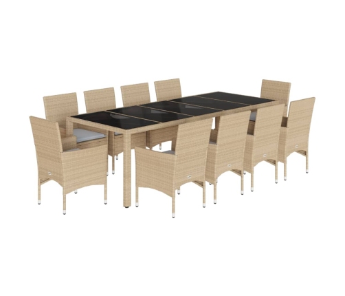 Set comedor jardín 11 pzas cojines ratán sintético vidrio beige