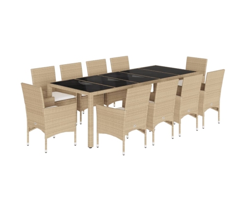 Set comedor jardín 11 pzas cojines ratán sintético vidrio beige
