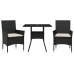 Set comedor jardín 3 pzas cojines ratán sintético vidrio negro