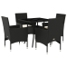 Set comedor jardín 5 pzas cojines ratán sintético vidrio negro