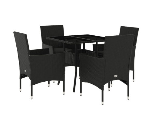 Set comedor jardín 5 pzas cojines ratán sintético vidrio negro