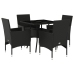 Set comedor jardín 5 pzas cojines ratán sintético vidrio negro