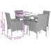 Set comedor jardín 5 pzas cojines ratán sintético vidrio negro