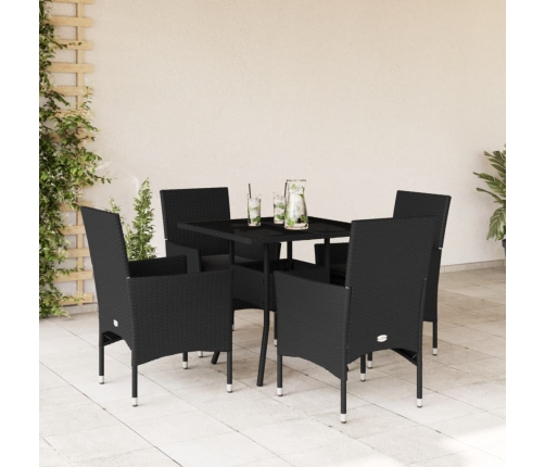 Set comedor jardín 5 pzas cojines ratán sintético vidrio negro