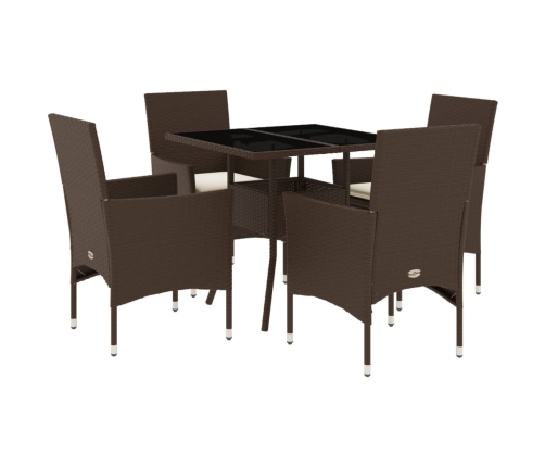 Set comedor jardín 5 pzas cojines ratán sintético vidrio marrón