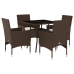 Set comedor jardín 5 pzas cojines ratán sintético vidrio marrón