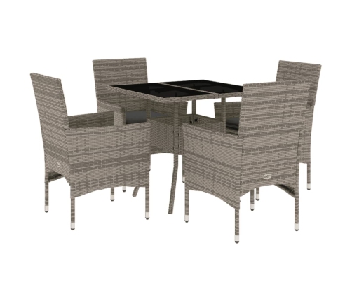 Set comedor jardín 5 pzas y cojines ratán sintético vidrio gris
