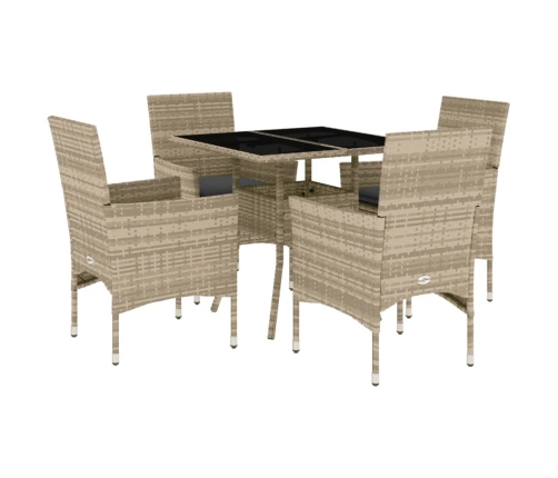 Set comedor jardín 5 pzas y cojines ratán PE vidrio gris claro