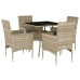 Set comedor jardín 5 pzas y cojines ratán PE vidrio gris claro