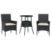 Set comedor jardín 3 pzas cojines ratán sintético vidrio negro