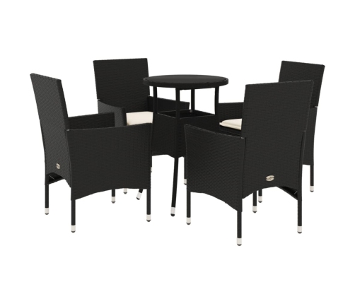 Set comedor jardín 5 pzas cojines ratán sintético vidrio negro