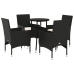 Set comedor jardín 5 pzas cojines ratán sintético vidrio negro