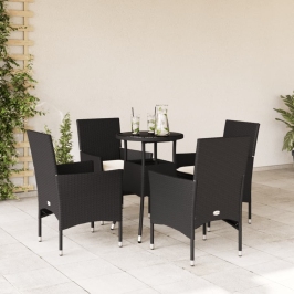 Set comedor jardín 5 pzas cojines ratán sintético vidrio negro