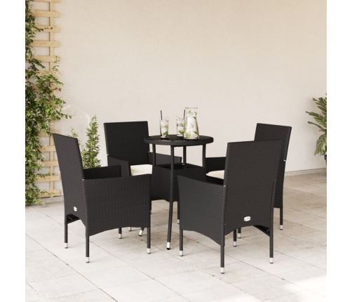 Set comedor jardín 5 pzas cojines ratán sintético vidrio negro