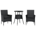 Set comedor jardín 3 pzas cojines ratán sintético vidrio negro