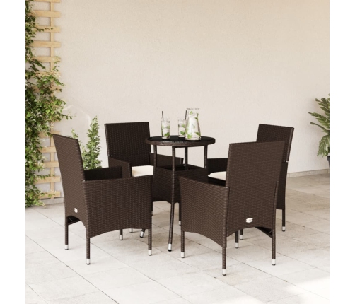Set comedor jardín 5 pzas cojines ratán sintético vidrio marrón