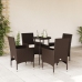 Set comedor jardín 5 pzas cojines ratán sintético vidrio marrón