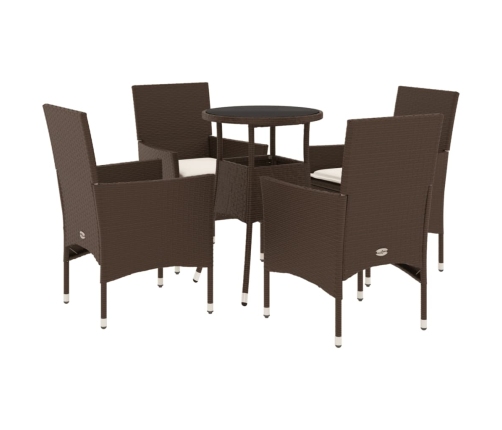 Set comedor jardín 5 pzas cojines ratán sintético vidrio marrón