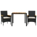 Set de comedor jardín 3 pzas con cojines ratán PE acacia negro