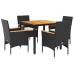 Set de comedor jardín 5 pzas con cojines ratán PE acacia negro