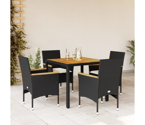 Set de comedor jardín 5 pzas con cojines ratán PE acacia negro