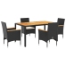 Set de comedor jardín 5 pzas con cojines ratán PE acacia negro