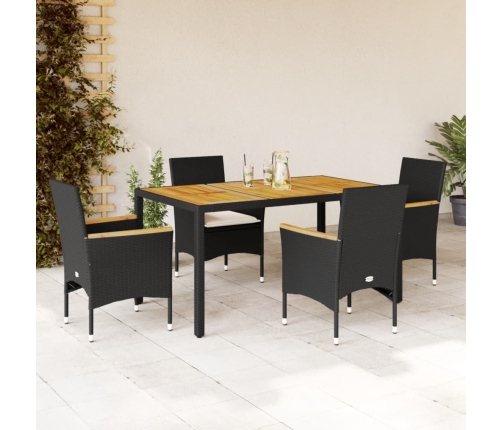 Set de comedor jardín 5 pzas con cojines ratán PE acacia negro