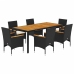 Set de comedor jardín 7 pzas con cojines ratán PE acacia negro