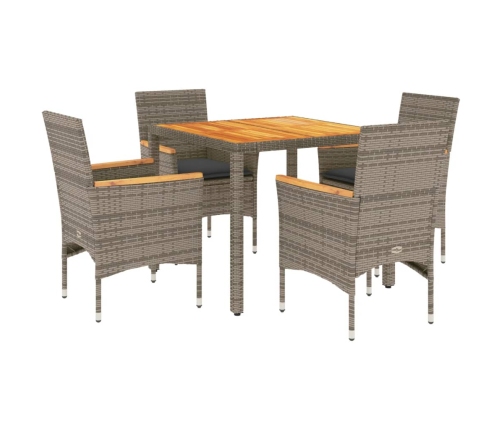 Set de comedor jardín 5 pzas con cojines ratán PE acacia gris