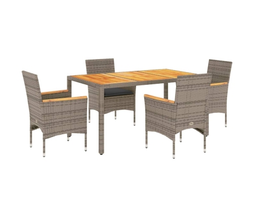 Set de comedor jardín 5 pzas con cojines ratán PE acacia gris