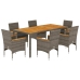 Set de comedor jardín 7 pzas con cojines ratán PE acacia gris